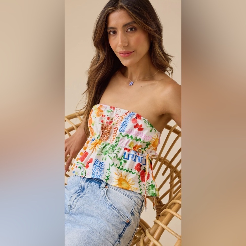 Altar'd State Floral Postcard Print Strapless Tube Top - Picture 6 of 6
